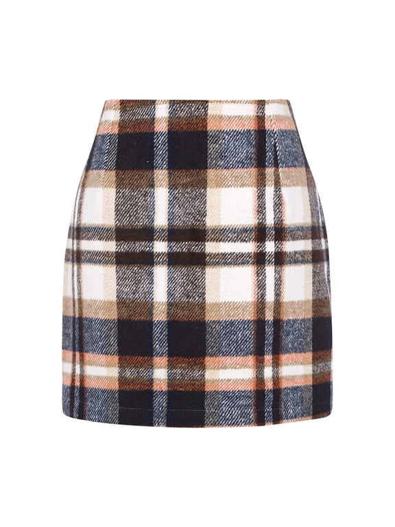 Ediodpoh Womens Plaid Skirt High Waist Pencil Wool Mini Skirts for A and Casual Winter Style Skirts for Women Brown_001 XXL