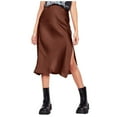 thumbnail image 1 of Riforla Womens High Waist Skirt Solid Satin Dress Zipper Elegant Skirt Womens Skirt Coffee M, 1 of 4
