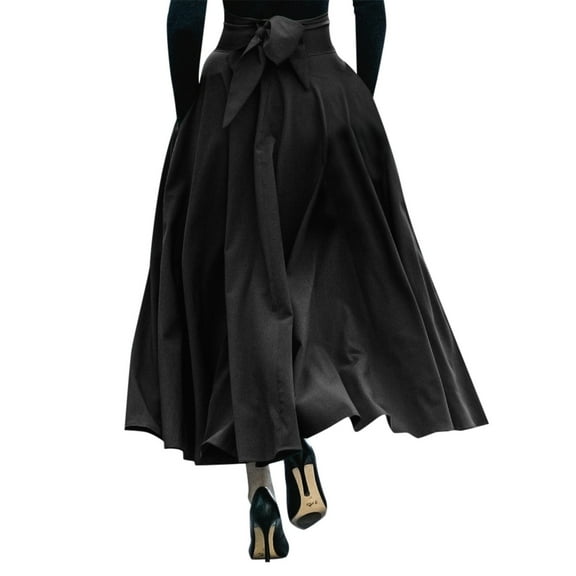 Ediodpoh Skirts for Women Long Bow Half Skirt Fashion Big Swing Long Dress A Line for Women Maxi Skirts for Women Black M