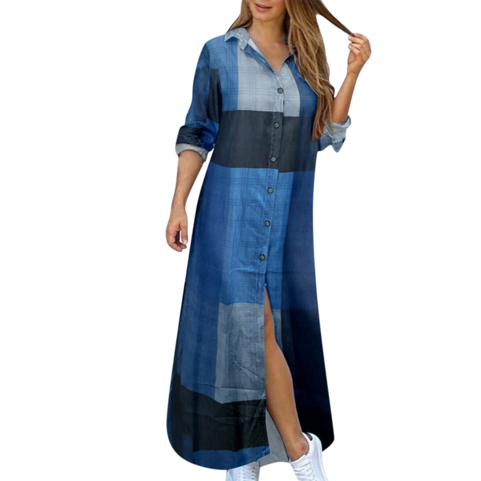 Plaid Button-Down Maxi Shirt Dress main image 0