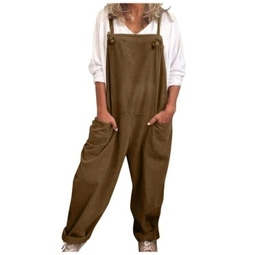 Riforla Womens Plus Size Overalls Casual Loose Dungarees Romper Baggy Playsuit Jumpsuit Womens Jumpsuit Coffee M