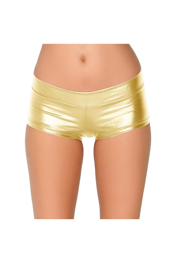 Riforla Womens Shiny Metallic Carnival Shorts Hot Pants Dance Bottoms Shorts for Women Gold S