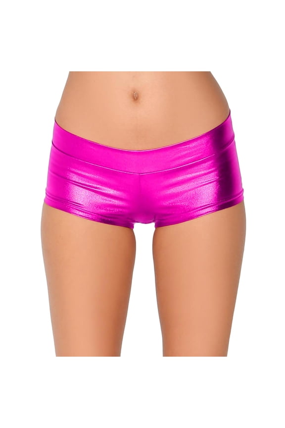 Riforla Womens Shiny Metallic Carnival Shorts Hot Pants Dance Bottoms Shorts for Women Hot Pink XXL