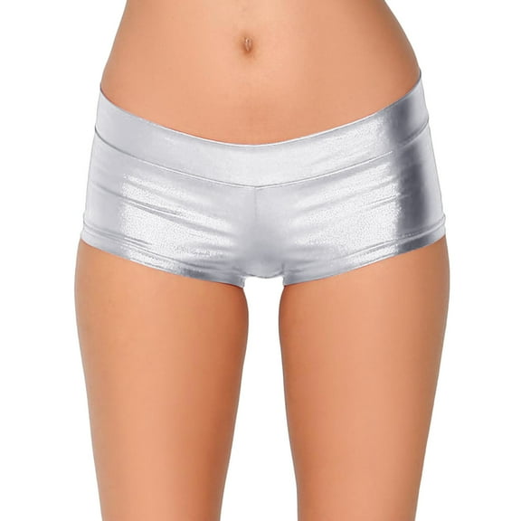 Riforla Womens Shiny Metallic Carnival Shorts Hot Pants Dance Bottoms Shorts for Women Silver XXL