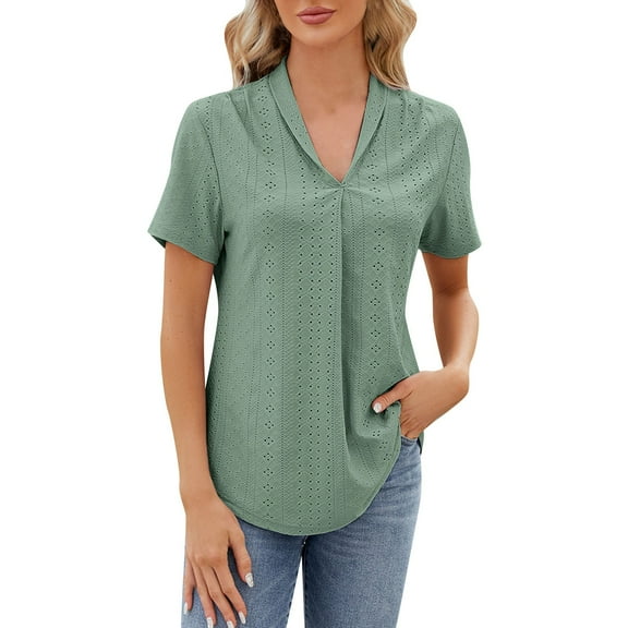 Riforla Womens Solid Color Large Loose Round Neck Funny Printed Short Sleeved T Shirt T-shirts for Women Green XXL