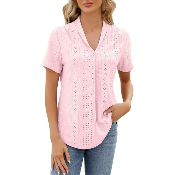 Riforla Womens Solid Color Large Loose Round Neck Funny Printed Short Sleeved T Shirt T-shirts for Women Pink L