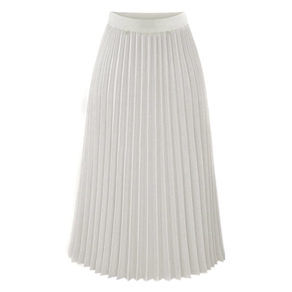 Ediodpoh Women's Skirts Solid Midi Skirt High Waist Elastic Pleated Maxi Skirt for Women Casual and Versatile Womens Long Skirts White M