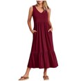 thumbnail image 1 of Riforla Womens Summer Casual Sleeveless V Neck Swing Dress Casual Flowy Tiered Maxi Beach Dress with Pockets Womens Cotton Dress Red XXL, 1 of 8
