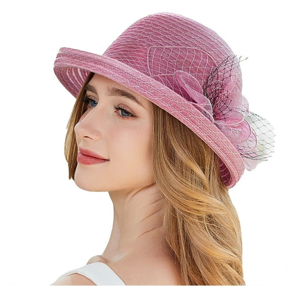 Riforla Womens Summer Dress Hat Wide Leaf Flower Bridal Shower Hat Sun Hats Beach Hat Beach Hats for Women Purple