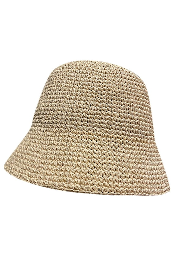 Womens Sun Hat Handmade Straw Bucket Wide Brim Packable Travel Summer Cap for Beach UPF 50+ Beach Hats for Women Beige