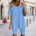 thumbnail image 1 of Riforla Womens Two Piece Outfits Short Sleeve Tops Short Pants Running Yoga Sport Sets 2 Piece Sets Women Outfit Sky Blue XXL, 1 of 7