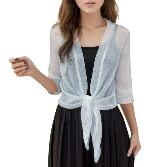 Ediodpoh Women's Waistband Filigree with A Small Mesh Shawl Short Cardigan Delicate Womens Cardigan Sweaters White