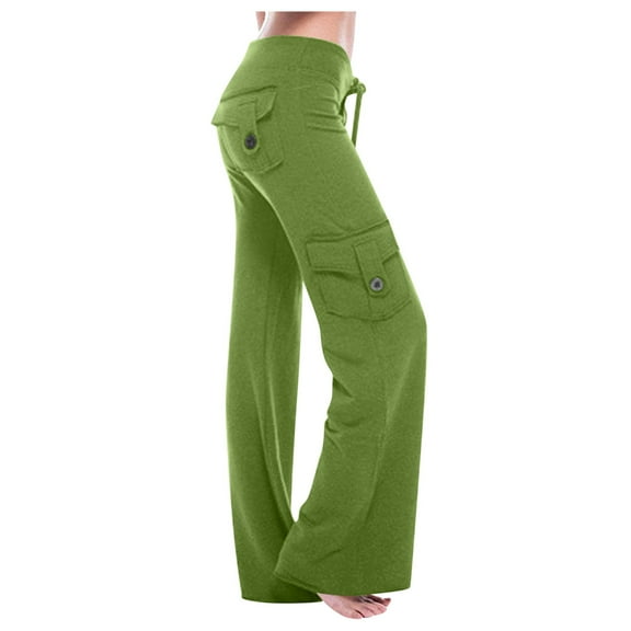 Riforla Womens Wide Leg Yoga Pants with Cargo Pockets Casual Stretchy Palazzo Pants Long Wide Leg Workout Bootcut Sweatpants Womens Pants Green S