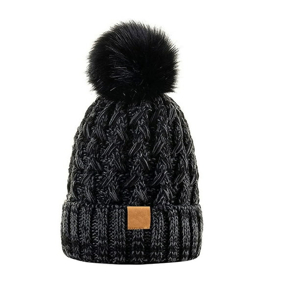 Riforla Womens Winter Ribbed Cap Knit Pompom Soft Warm Hat Bomber Hats Dark Gray_006