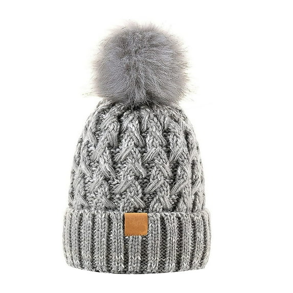 Riforla Womens Winter Ribbed Cap Knit Pompom Soft Warm Hat Bomber Hats Silver_006