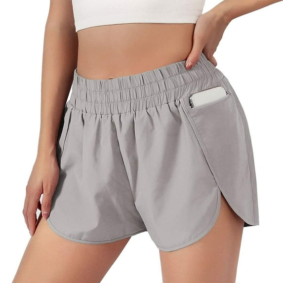 Riforla Womens Workout Shorts Elastic Waist Running Pockets Sport Pants Shorts for Women Grey S
