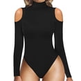 thumbnail image 1 of Riforla Womens off Shoulder Thong Bottoming Shirt Bodysuit Solid Color Basics Women's Bodysuit Black M, 1 of 6
