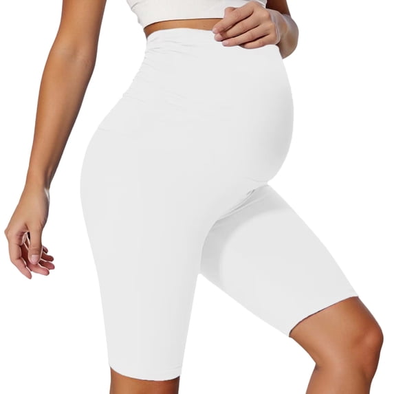 Riforla Workout Leggings for Women Everyday Use High Waisted Maternity Pants Solid Color Spring Summer Casual Outfits Capri Length Womens Pants White M
