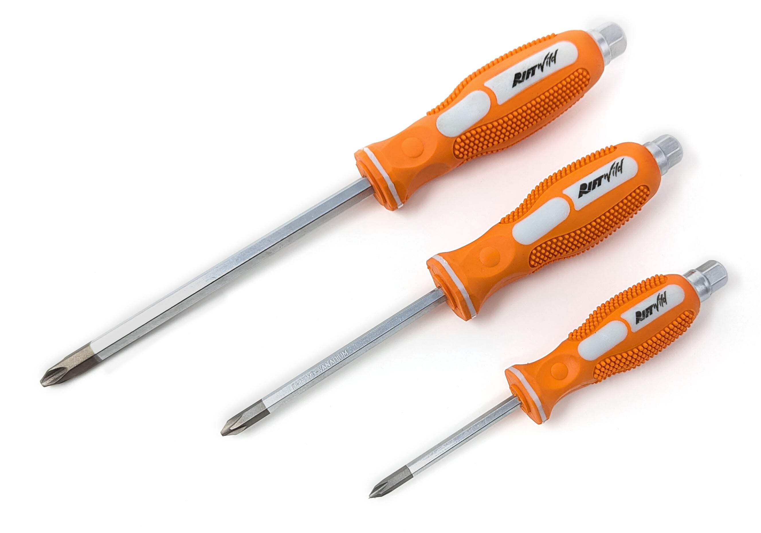 RiftWild 0059-006, Chrome Vanadium Steel 75 mm 100 mm 150 mm Magnetic Screwdrivers 3 Piece
