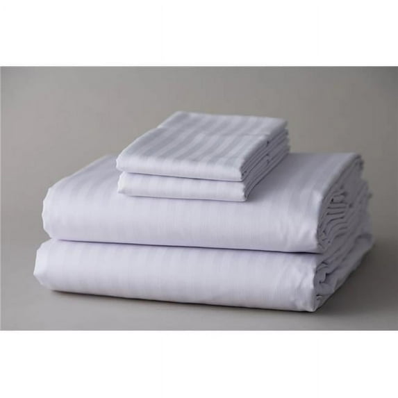 Rifz T-250 White Blended 10 MM Satin Stripe King Flat Sheets 6 PK