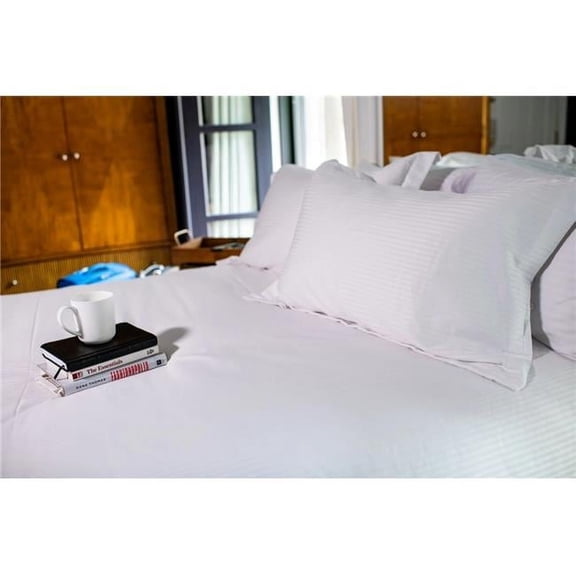 Rifz T-310 White Blended 6MM Satin Stripe Full Flat Sheets 6 PK
