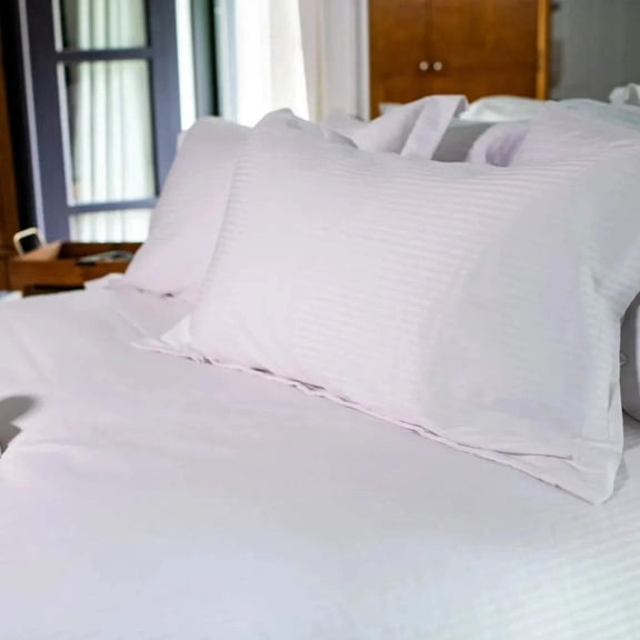 Rifz Textiles TMSS685120-T310 Rifz T-310 White Blended 6MM Satin Stripe Full Flat Sheets 6 PK
