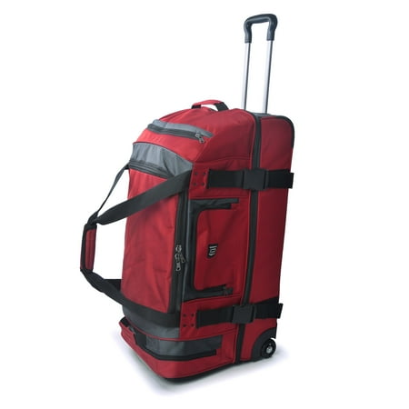 Rig 30 Inch Rolling Duffel Bag, Travel Luggage with Wheels, Red/Grey