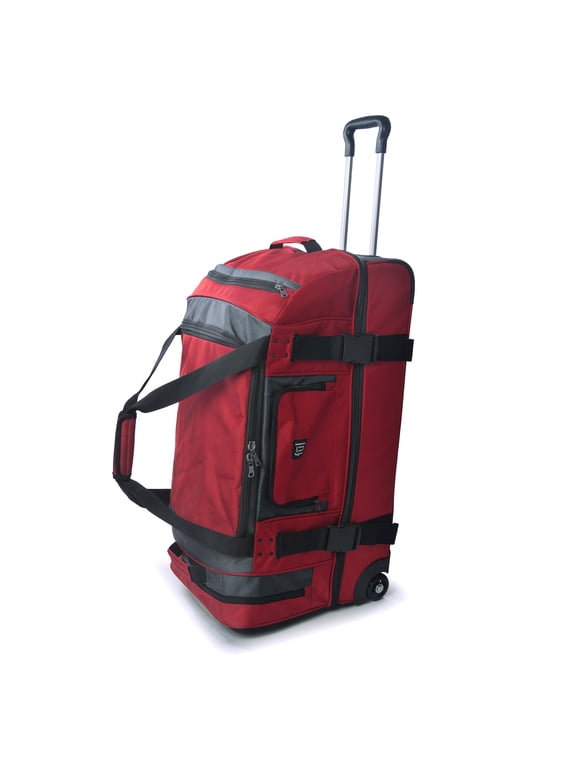 Rig 30 Inch Rolling Duffel Bag, Travel Luggage with Wheels, Red/Grey