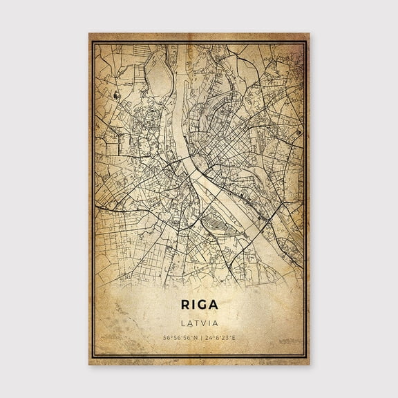 Riga City Map Art Print: Modern Vintage Scandinavian Wall Decorfor Living Room Bedroom Office Farmhouse Neutral Home Artwork Ready to Hang 8x12 inch