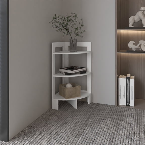 TUHOME Riga Corner 3-Tier Side Table with Tray-Style Top and Open Shelves, Space-Saving End Table