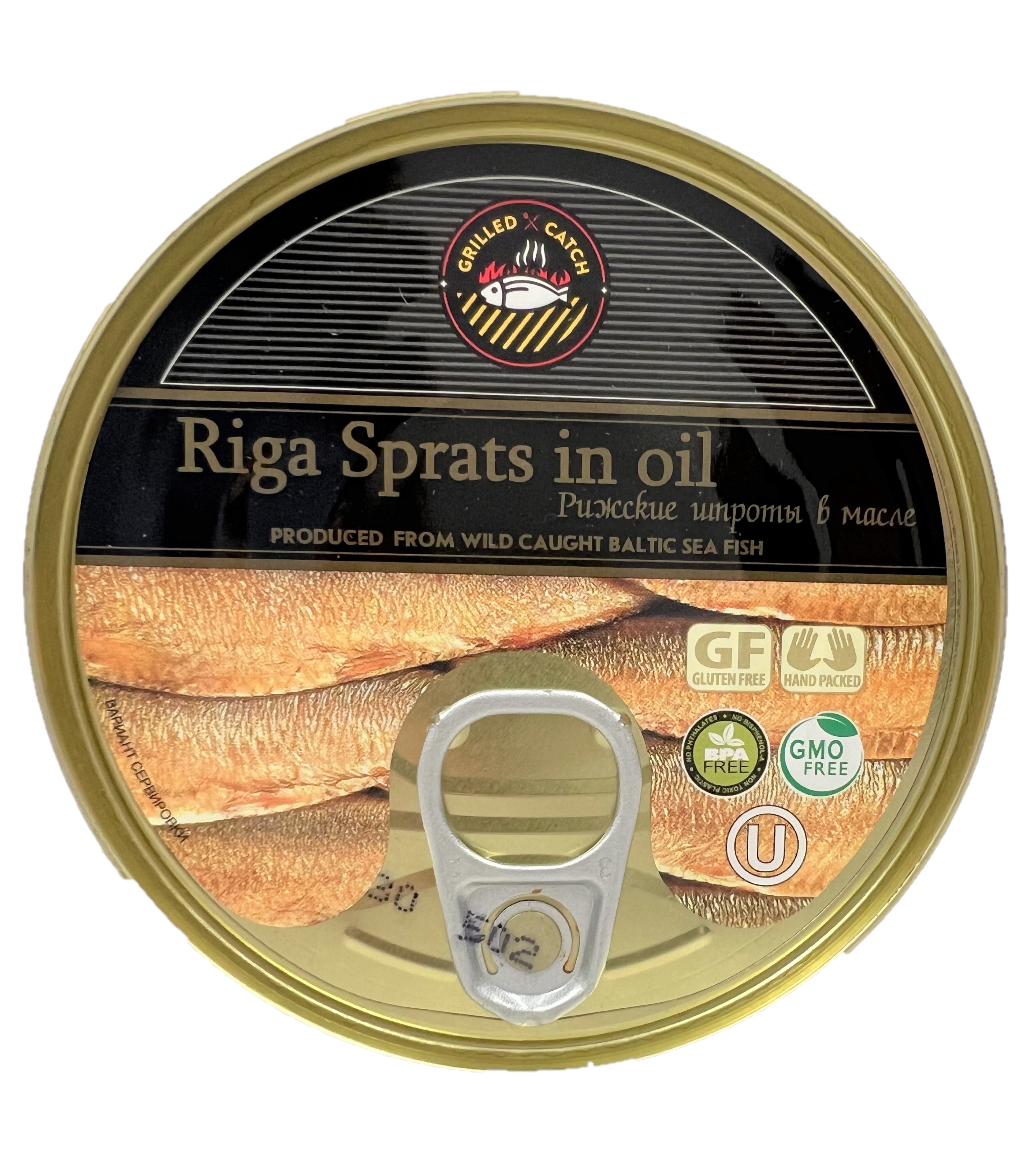 Grilled Catch Sprats Riga Smoked (6 Pack) Gold Star 5.6 oz Tins in Vegetable Oil Product of Latvia, Kosher