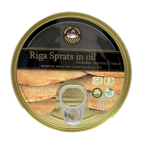 Grilled Catch Sprats Riga Smoked (6 Pack) Gold Star 5.6 oz Tins in Vegetable Oil Product of Latvia, Kosher