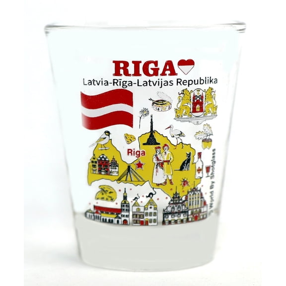 Riga Latvia Landmarks and Icons Collage Shot Glass