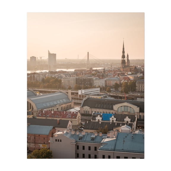 Riga at Sunset 03 - Riga Latvia Photography Cityscape Architecture Skyline Bridge Vintage Autumn Scenic Unframed Wall Art Print 24 x 32 inches