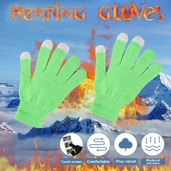 Rigardu 1 Pairs Winter Touch Screen Gloves for Men Women Stretch Knitted Texting Gloves Warm Windproof Solid Color Mittens Green One Size