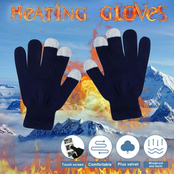 Rigardu 1 Pairs Winter Touch Screen Gloves for Men Women Stretch Knitted Texting Gloves Warm Windproof Solid Color Mittens Navy One Size