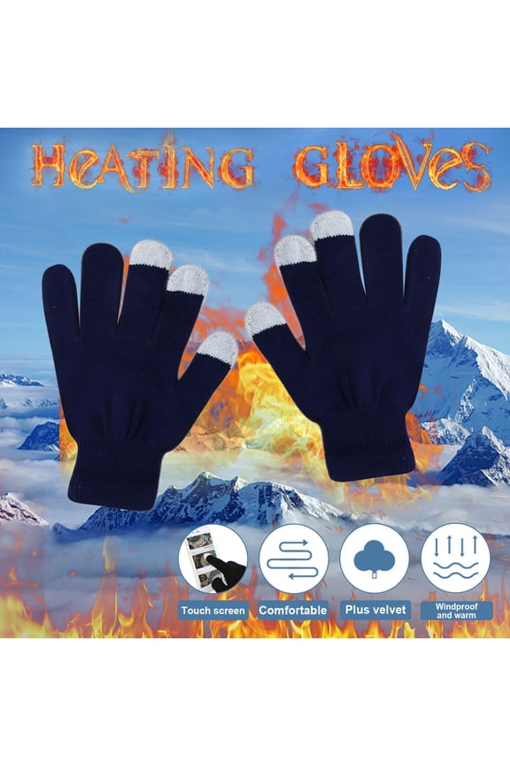 1 Pairs Winter Touch Screen Gloves for Men Women Stretch Knitted Texting Gloves Warm Windproof Solid Color Mittens Navy One Size