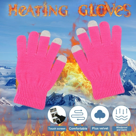 Rigardu 1 Pairs Winter Touch Screen Gloves for Men Women Stretch Knitted Texting Gloves Warm Windproof Solid Color Mittens Pink One Size