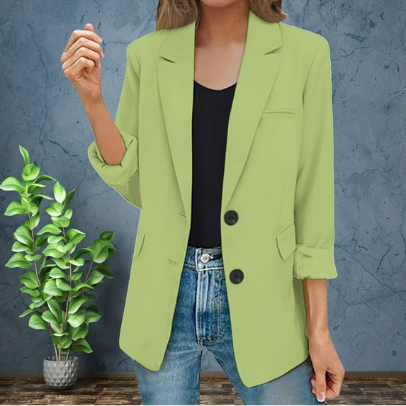 Rigardu Blazers for Women Casual Women Long Sleeve Blazer Womens Casual Jacket Pockets Long Sleeve Front Button Work Lapel Button Jacket