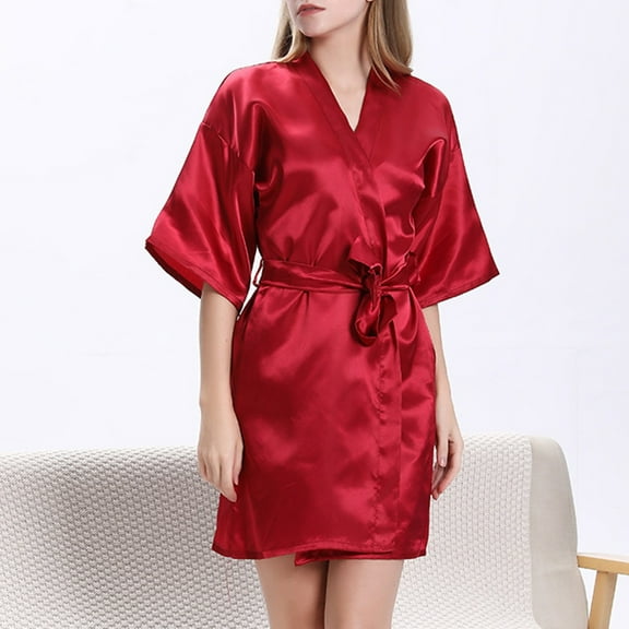 Rigardu Cardigans for Women Trendy Women's Lightweight Cardigans Nightgown Solid Cardigan Bathrobe Color Nightgown Nightgown Satin Home Women's Women's Sleepwear