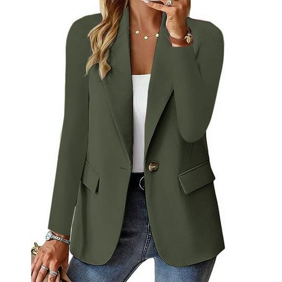 Rigardu Clearance Sale Blazers for Women Womens Casual Front Long Sleeve Lapel Collar Button Work Business Jacket Womens Blazer Army Green L