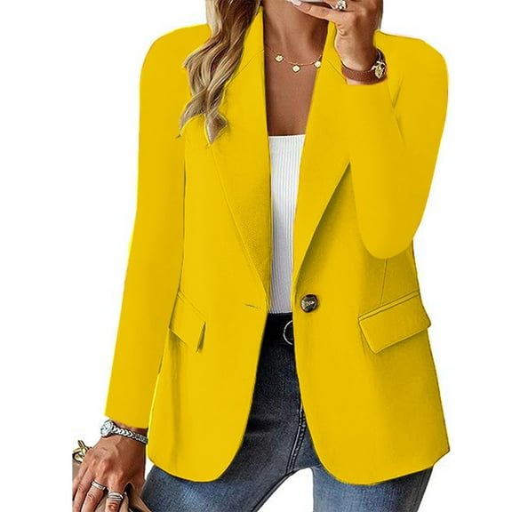 Rigardu Clearance Sale Blazers for Women Womens Casual Front Long Sleeve Lapel Collar Button Work Business Jacket Womens Blazer Yellow L