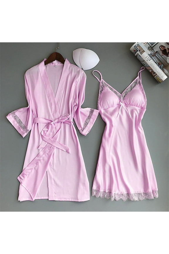 Clearance Sale!! Robes for Women Robes Nightdress Underwear Pajamas Women Satin Sleepwear Silk Sleepwear Bathrobe for Women Pink L