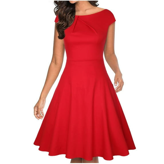 Rigardu Cocktail Dress Sleeve Women's A-Line Swing Party Wedding Elegant Guest Short Women's Dress Red+S