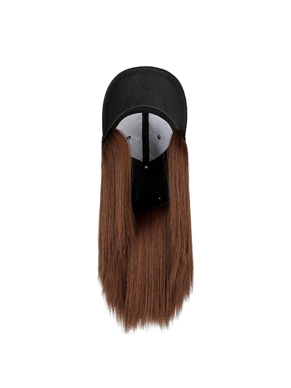 Hairstyle Hair Cap Hat Baseball Long Adjustable Hair Wig Attached Hair Straight Wig C + One size