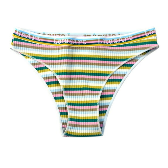 Rigardu Hot Sale!! 2025 Trendy Panties for Women Soft Low Waisted Underwear Cheeky High Cut Stretch Ladies Briefs Colorful Summer Cotton Striped Briefs French Underwear Underpants Girl Panty E Xl