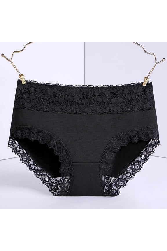 Hot Sale!! 2025 Trendy Panties for Women Soft Underwear Cheeky High Cut Stretch Ladies Briefs Plus Size Crotch Breathable Skin Tight Belly Lifting Waist Lace High Waist Underwear Black Xl