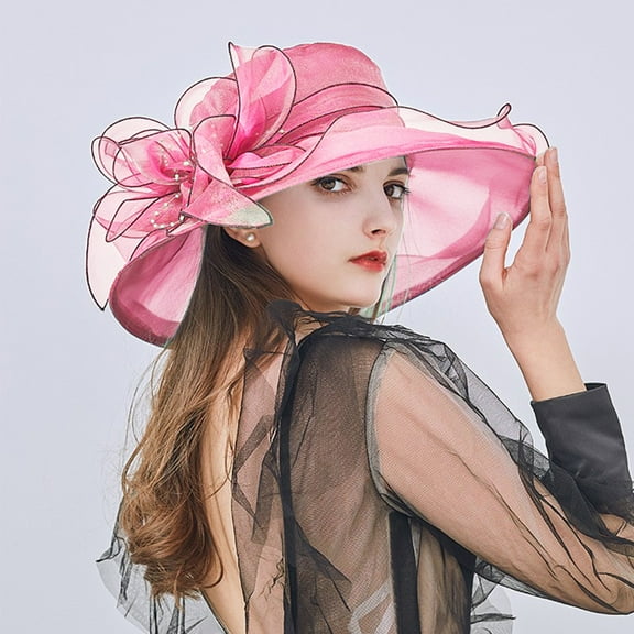Rigardu Hot Sale!! Kentucky Derby Hats for Women 2025 Elegant Tea Party Hats Organza Victorian Hat Church Hats Wedding Fascinator Hat Summer Dress Hat Wide Flower Bridal Shower Sun Beach Hat