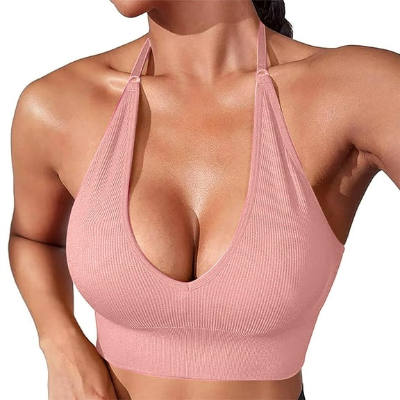 Rigardu Hot Sale!! Women Halter Bra Top Yoga Bralette Crop Tanks Workout Seamless Sports Bras V Neck with Adjustable Strap Solid Color Thin Belt Thin Elastic Casual Bottom Bra Yoga Underwear