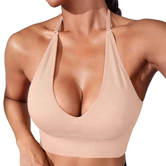 Rigardu Hot Sale!! Women Halter Bra Top Yoga Bralette Crop Tanks Workout Seamless Sports Bras V Neck with Adjustable Strap Solid Color Thin Belt Thin Elastic Casual Bottom Bra Yoga Underwear